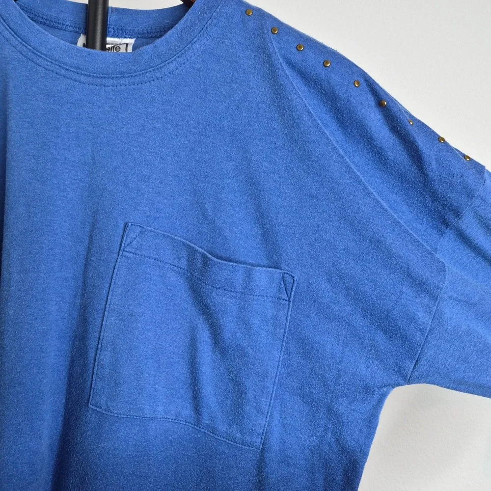 Vintage 80s‎ 90s Oversized Boxy T-Shirt Studs Split Hem Embellished Costume Sz M